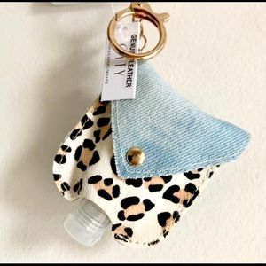 Genuine leather hand sanitizer keychain holder